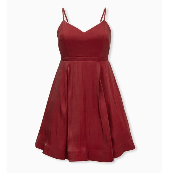 [Torrid] Red Liquid Look Taffeta Satin Fit & Flare Dress Pockets Sweetheart 14 - Picture 13 of 13